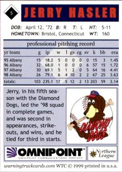1999 Warning Track Albany-Colonie Diamond Dogs #5 Jerry Hasler Back