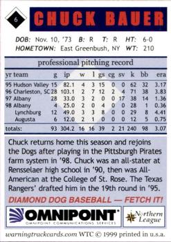 1999 Warning Track Albany-Colonie Diamond Dogs #6 Chuck Bauer Back