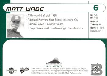 1999 Multi-Ad Appalachian League Top Prospects #6 Matt Wade Back
