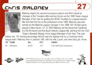 1999 Multi-Ad Arkansas Travelers #27 Chris Maloney Back