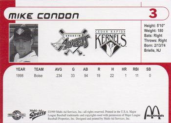 1999 Multi-Ad Cedar Rapids Kernels #NNO Mike Condon Back