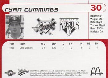 1999 Multi-Ad Cedar Rapids Kernels #NNO Ryan Cummings Back