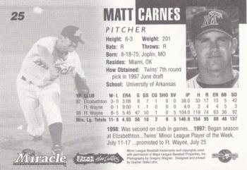 1999 Fort Myers Miracle #NNO Matt Carnes Back