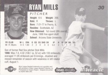 1999 Fort Myers Miracle #NNO Ryan Mills Back