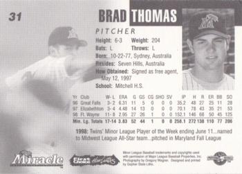 1999 Fort Myers Miracle #NNO Brad Thomas Back
