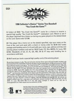 1998 Collector's Choice - You Crash the Game #CG1 Ken Griffey Jr. Back