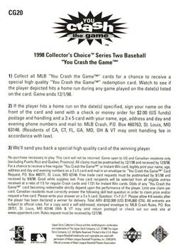 1998 Collector's Choice - You Crash the Game #CG20 Frank Thomas Back