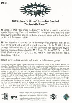 1998 Collector's Choice - You Crash the Game #CG29 Jim Thome Back