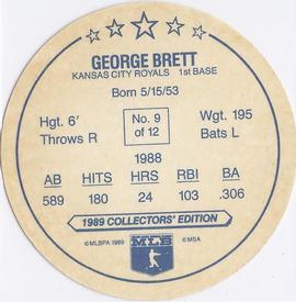 1989 Master Bread Discs #9 George Brett Back