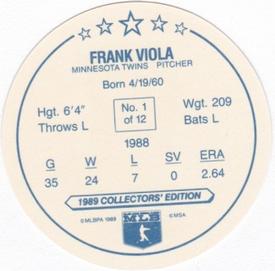 1989 Master Bread Discs #1 Frank Viola Back