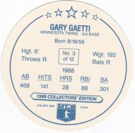 1989 Master Bread Discs #3 Gary Gaetti Back