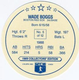 1989 Master Bread Discs #5 Wade Boggs Back