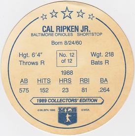 1989 Master Bread Discs #12 Cal Ripken Jr. Back