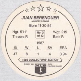 1988 Master Bread Discs Minnesota Twins #NNO Juan Berenguer Back