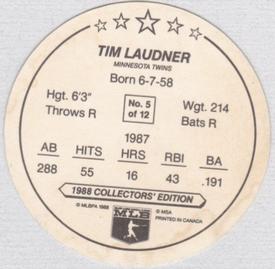 1988 Master Bread Discs Minnesota Twins #NNO Tim Laudner Back