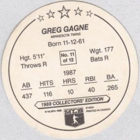 1988 Master Bread Discs Minnesota Twins #NNO Greg Gagne Back