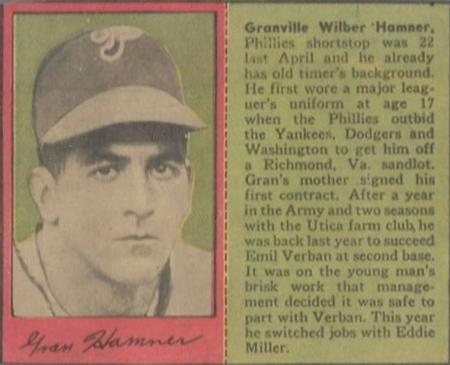 1949 Philadelphia Bulletin Athletics/Phillies #NNO Granny Hamner Front