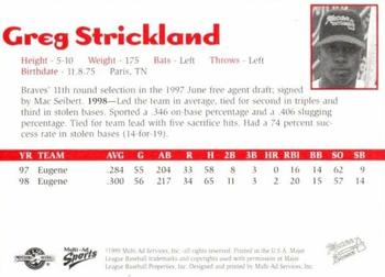 1999 Multi-Ad Macon Braves #NNO Greg Strickland Back