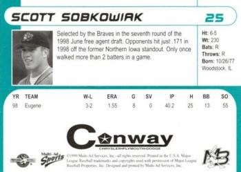 1999 Multi-Ad Myrtle Beach Pelicans #25 Scott Sobkowiak Back