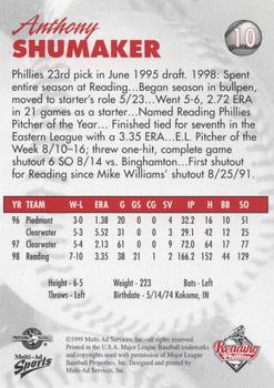 1999 Multi-Ad Reading Phillies Update #10 Anthony Shumaker Back