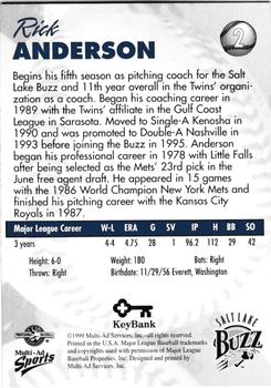1999 Multi-Ad Salt Lake Buzz #2 Rick Anderson Back