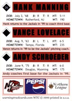 1999 Warning Track New Jersey Jackals #26 Hank Manning / Vance Lovelace / Andy Schroeder Back