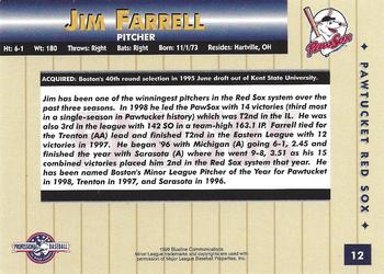 1999 Blueline Pawtucket Red Sox #12 Jim Farrell Back