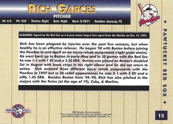 1999 Blueline Pawtucket Red Sox #15 Rich Garces Back