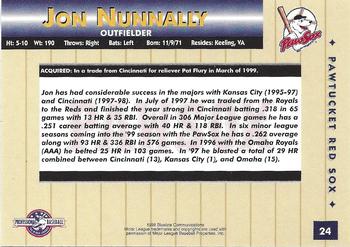 1999 Blueline Pawtucket Red Sox #24 Jon Nunnally Back