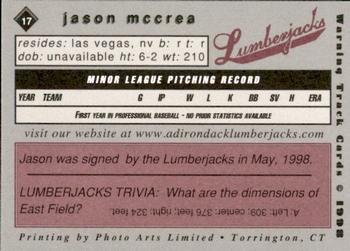 1998 Warning Track Adirondack Lumberjacks #17 Jason McCrea Back