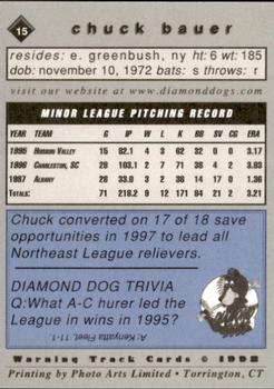 1998 Warning Track Albany-Colonie Diamond Dogs #15 Chuck Bauer Back
