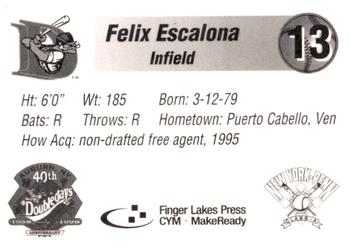 1998 Auburn Doubledays #NNO Felix Escalona Back