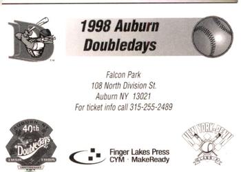 1998 Auburn Doubledays #NNO Team Photo Back