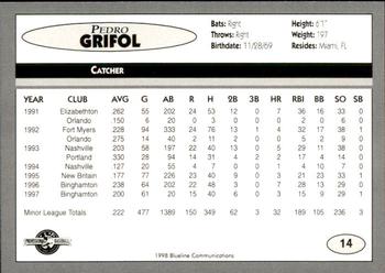 1998 Blueline Q-Cards Binghamton Mets #14 Pedro Grifol Back