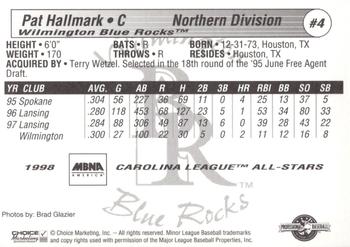 1998 Choice Carolina League All-Stars #4 Pat Hallmark Back