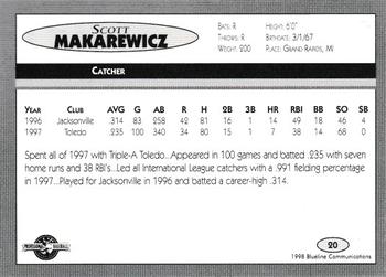 1998 Blueline Q-Cards Charlotte Knights #20 Scott Makarewicz Back