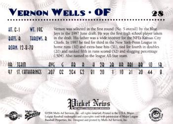 1998 Multi-Ad Hagerstown Suns #28 Vernon Wells Back