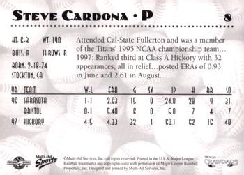 1998 Multi-Ad Hickory Crawdads #8 Steve Cardona Back