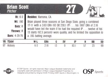 1998 OSP Sports Hickory Crawdads #27 Brian Scott Back