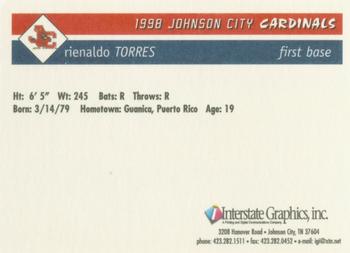 1998 Johnson City Cardinals #NNO Reynaldo Torres Back