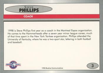 1998 Blueline Q-Cards Jupiter Hammerheads #3 Steve Phillips Back
