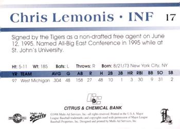1998 Multi-Ad Lakeland Tigers #17 Chris Lemonis Back