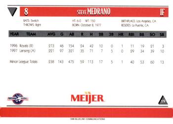 1998 Blueline Q-Cards Lansing Lugnuts #19 Steve Medrano Back