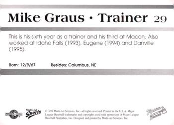 1998 Multi-Ad Macon Braves #29 Mike Graus Back