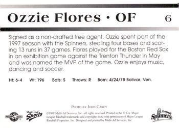 1998 Multi-Ad Lowell Spinners #6 Ozzie Flores Back