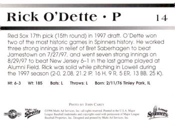 1998 Multi-Ad Lowell Spinners #14 Rick O'Dette Back