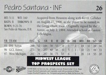 1998 Multi-Ad Midwest League Top Prospects #26 Pedro Santana Back