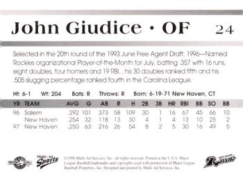 1998 Multi-Ad New Haven Ravens #NNO John Giudice Back