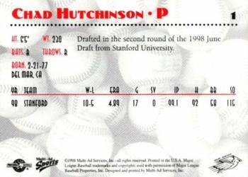 1998 Multi-Ad New Jersey Cardinals #1 Chad Hutchinson Back