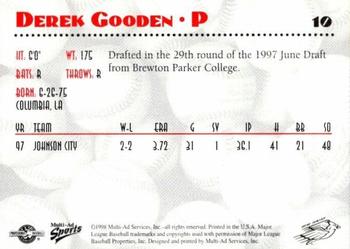 1998 Multi-Ad New Jersey Cardinals #10 Derek Gooden Back